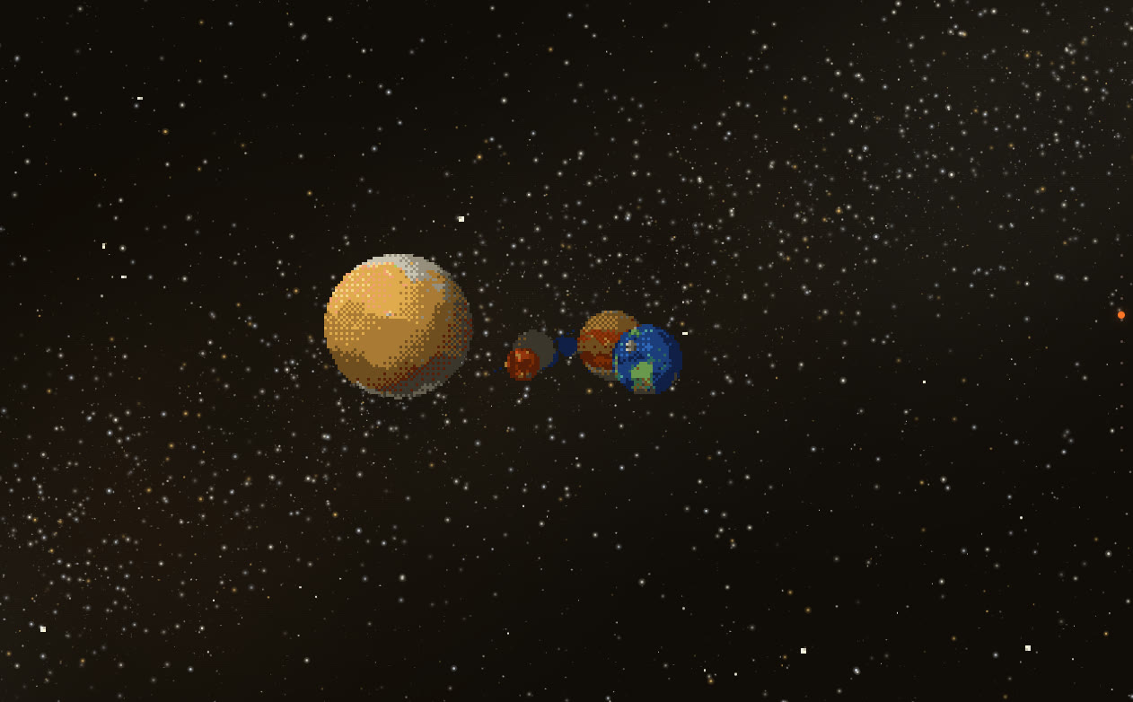 The inner planets lined up across a starfield, each rendered as dithered pixel art.